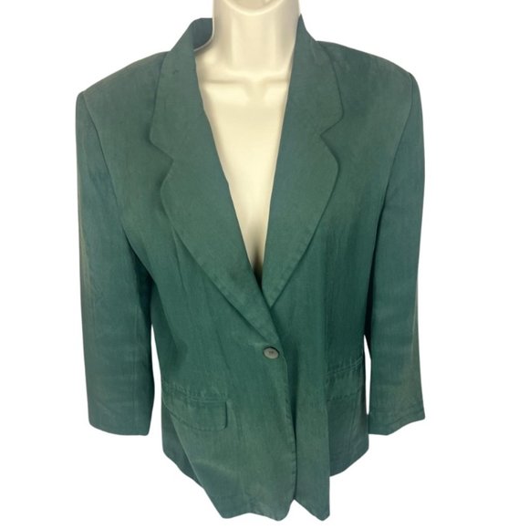 Whitby Green %100 Silk Blazer, Stylish, Vintage, Large - Picture 1 of 6
